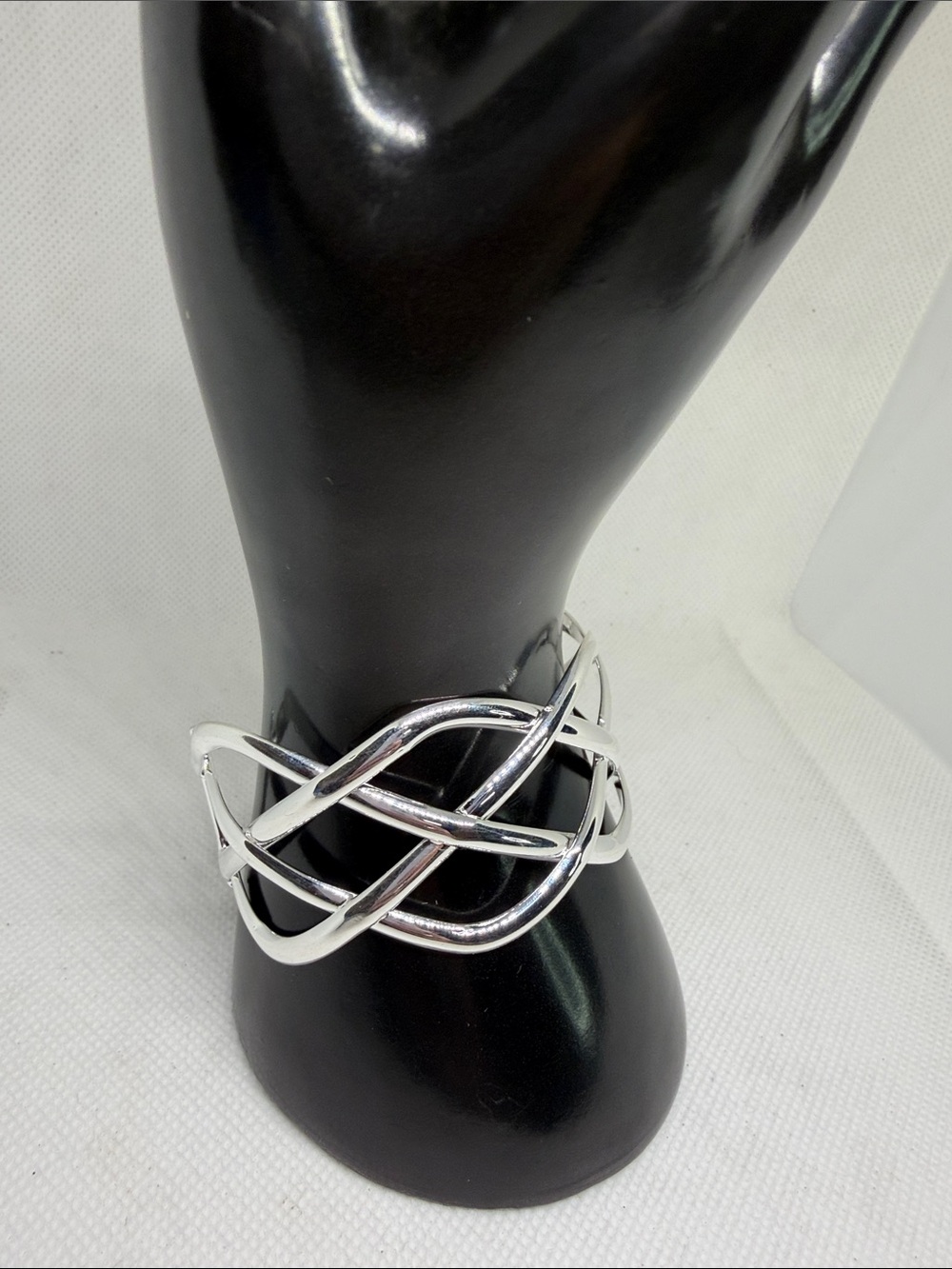 Sterling Silver Woven Pretzel Open Cuff Bracelet - Picture 4 of 8
